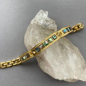 Gold and abalone link bracelet